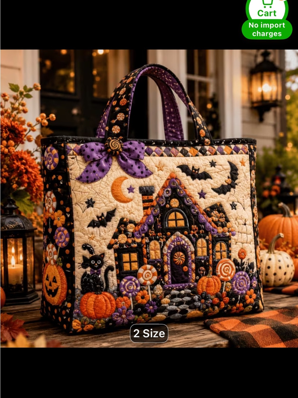 Halloween Quilted Tote Bag – Purple & Orange Seasonal Design